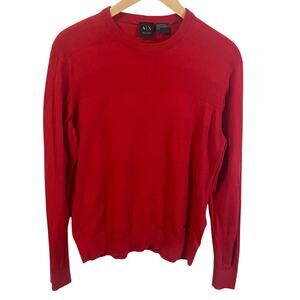Armani Exchange Mens Bright Red Subtle Textured Stripe Sweater Lightweight Sz L